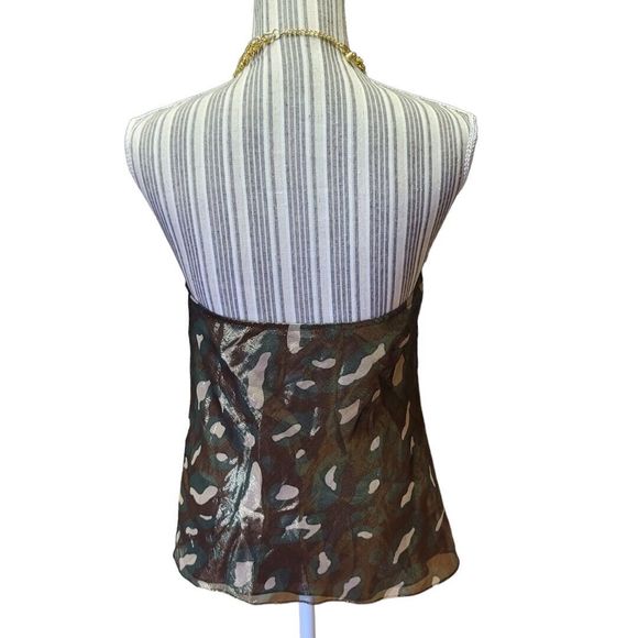 INC International Concepts Women's SZ 6P camo Print halter top gold chain collar - Picture 2 of 5